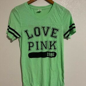 PINK Victoria's Secret Neon Green 'LOVE PINK' Short Sleeve Tee